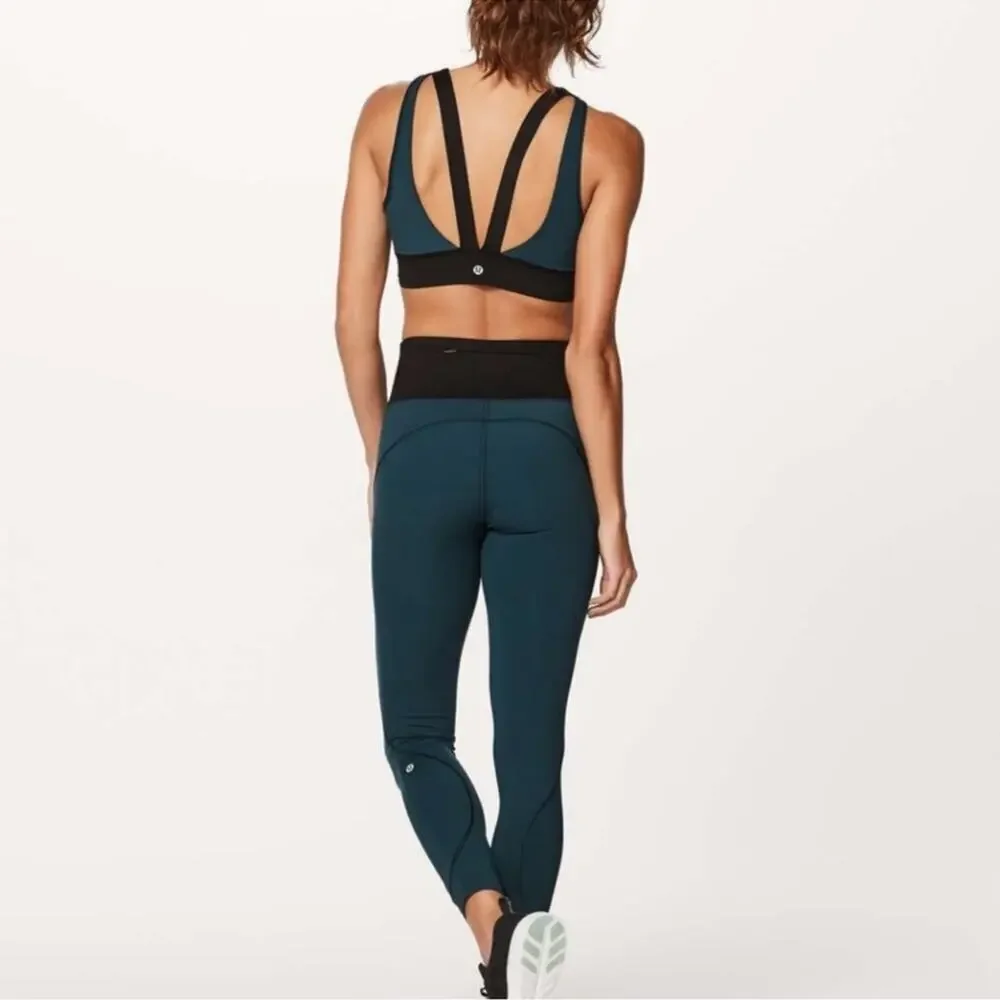 LULULEMON Run The Day Bra Submarine Teal Black Mesh Strappy Size 4